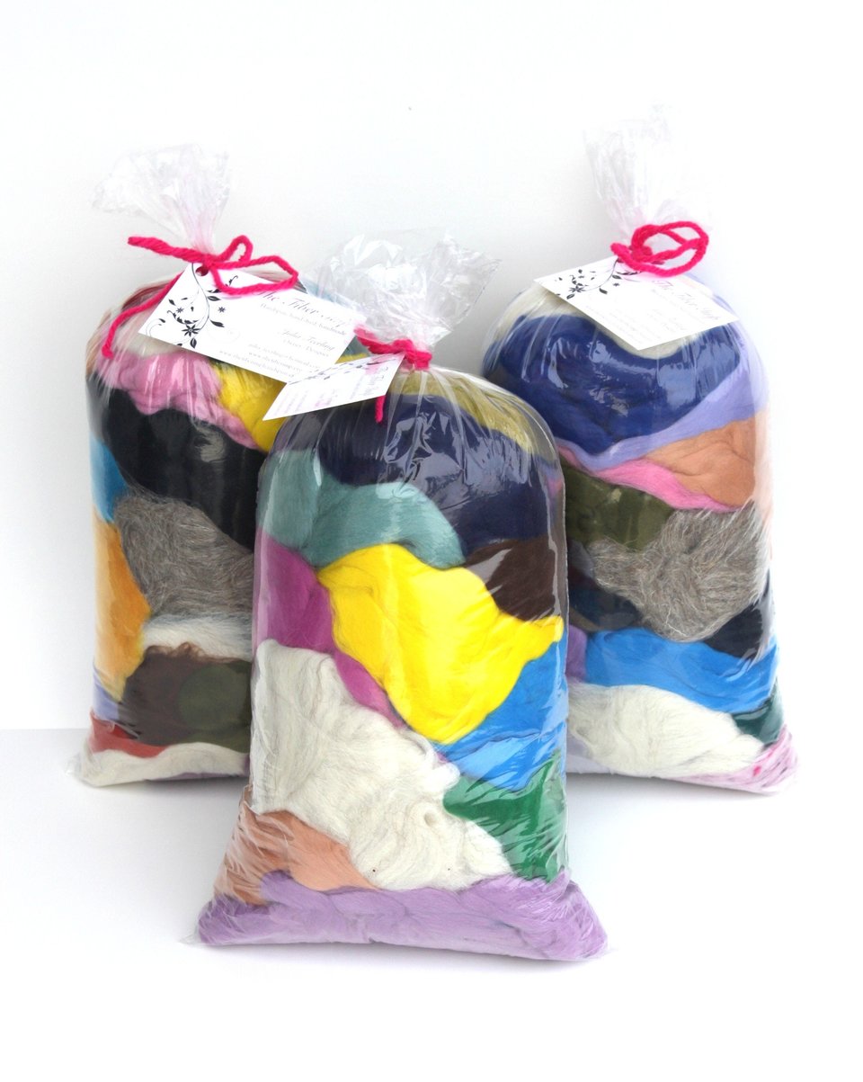Mixed Fibers Grab Bag - Needle Felting Mix - Spinning Kit - Combed Top - Roving