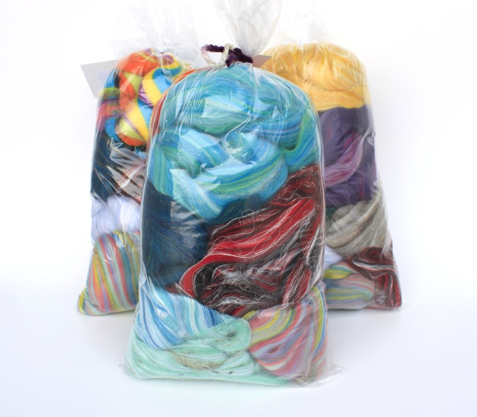 Mixed Fibers Grab Bag - Needle Felting Mix - Spinning Kit - Combed Top - Roving