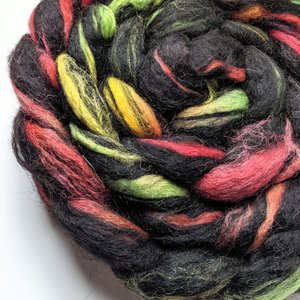 Hand Painted Top / Roving | Black and White Baby Alpaca | Christmas Lights