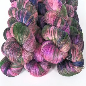 Hand Dyed. Hand Painted Yarn - Mulberry Silk - Lace Weight Yarn - Whisked Away