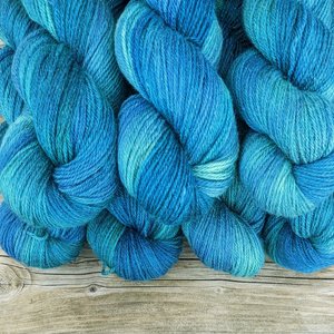 Hand Dyed. Hand Painted Yarn - BFL / Silk / Stellina - Blue Lagoon 
