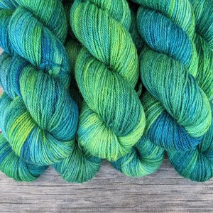 Hand Dyed. Hand Painted Yarn - BFL / Silk / Stellina - Rainforest 