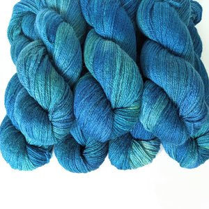 Hand Dyed. Hand Painted Yarn - BFL / Silk / Stellina - Blue Lagoon 