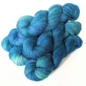 Hand Dyed. Hand Painted Yarn - BFL / Silk / Stellina - Blue Lagoon 