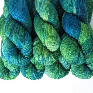 Hand Dyed. Hand Painted Yarn - BFL / Silk / Stellina - Rainforest 