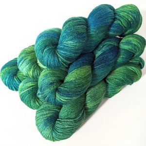 Hand Dyed. Hand Painted Yarn - BFL / Silk / Stellina - Rainforest 