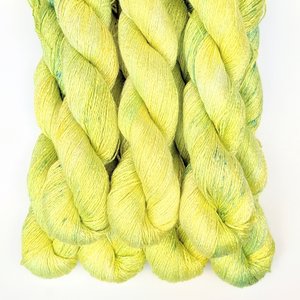 Hand Dyed. Hand Painted Yarn - Bamboo - Fingering Weight Yarn - Lemon Lime