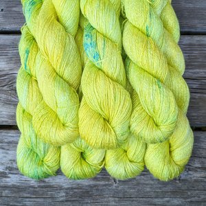 Hand Dyed. Hand Painted Yarn - Bamboo - Fingering Weight Yarn - Lemon Lime