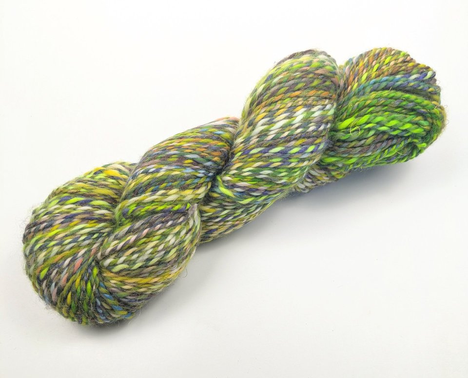 Handspun Yarn | Faux Cashmere / Metallic Thread | Tequila Sunrise