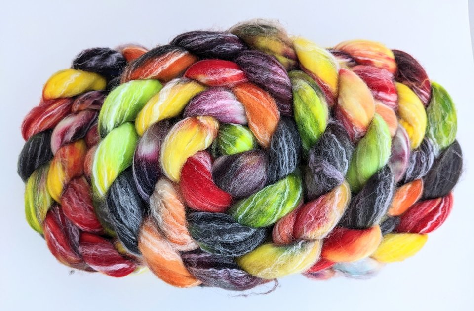 Hand Painted Top / Roving | SW Merino / Bamboo / Nylon | Bang!
