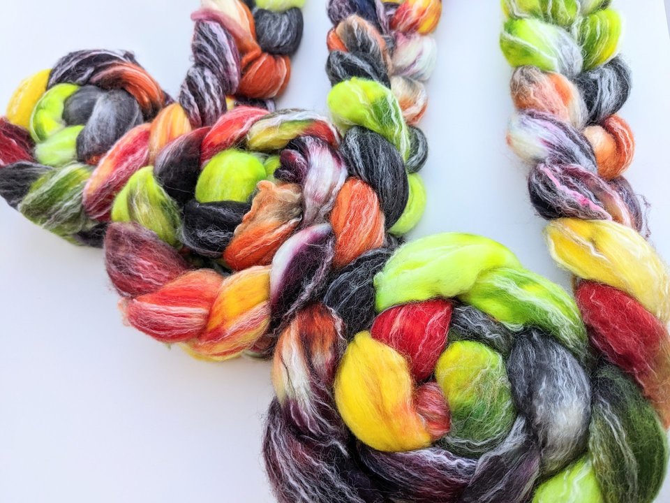 Hand Painted Top / Roving | SW Merino / Bamboo / Nylon | Bang!