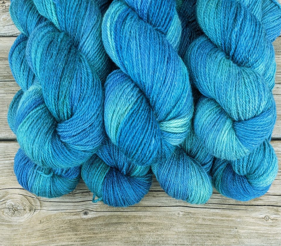 Hand Dyed. Hand Painted Yarn - BFL / Silk / Stellina - Blue Lagoon 