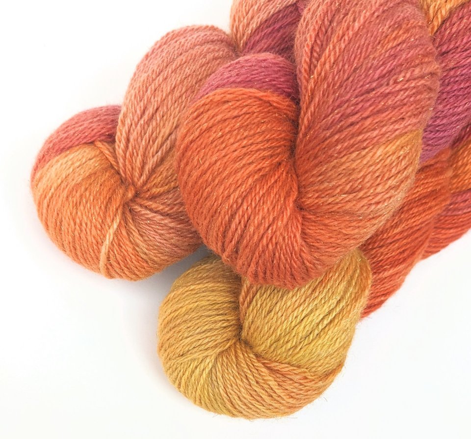 Hand Dyed. Hand Painted Yarn - BFL / Silk / Stellina - Tangerine Dream