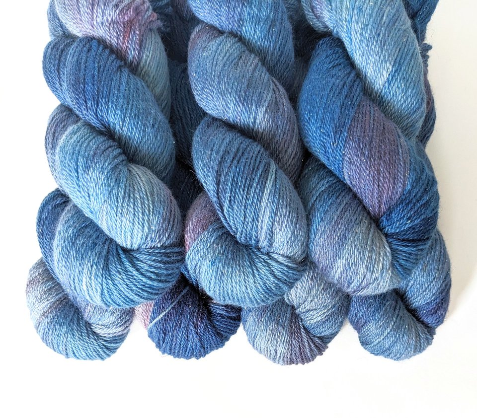 Hand Dyed. Hand Painted Yarn - BFL / Silk / Stellina - Ethereal 