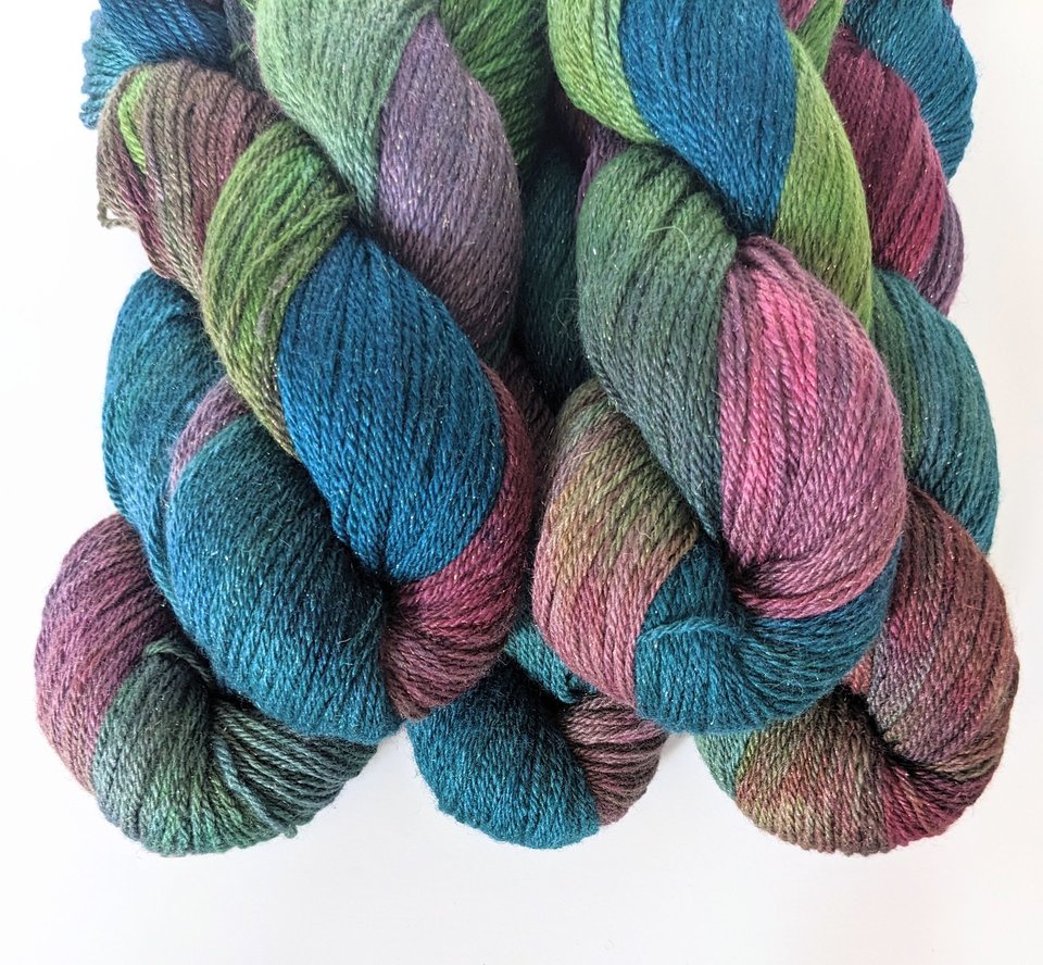 Hand Dyed. Hand Painted Yarn - BFL / Silk / Stellina - Carosel