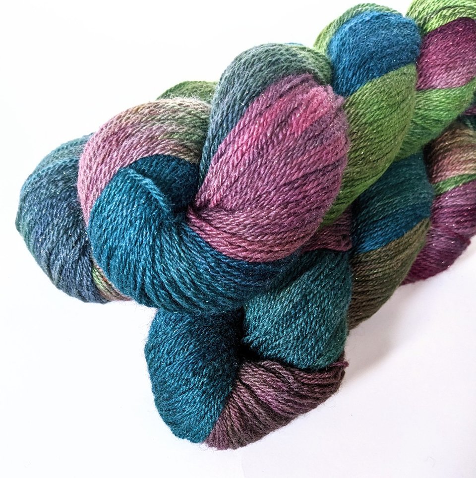 Hand Dyed. Hand Painted Yarn - BFL / Silk / Stellina - Carosel
