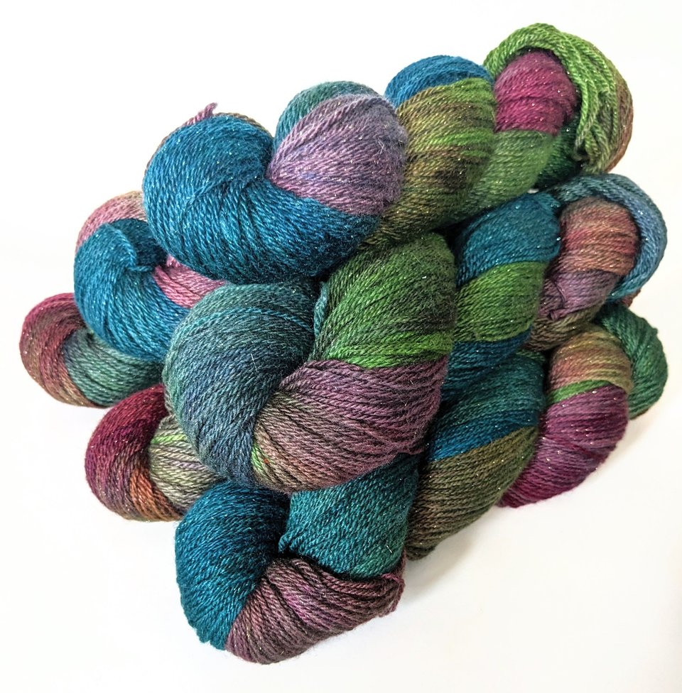 Hand Dyed. Hand Painted Yarn - BFL / Silk / Stellina - Carosel