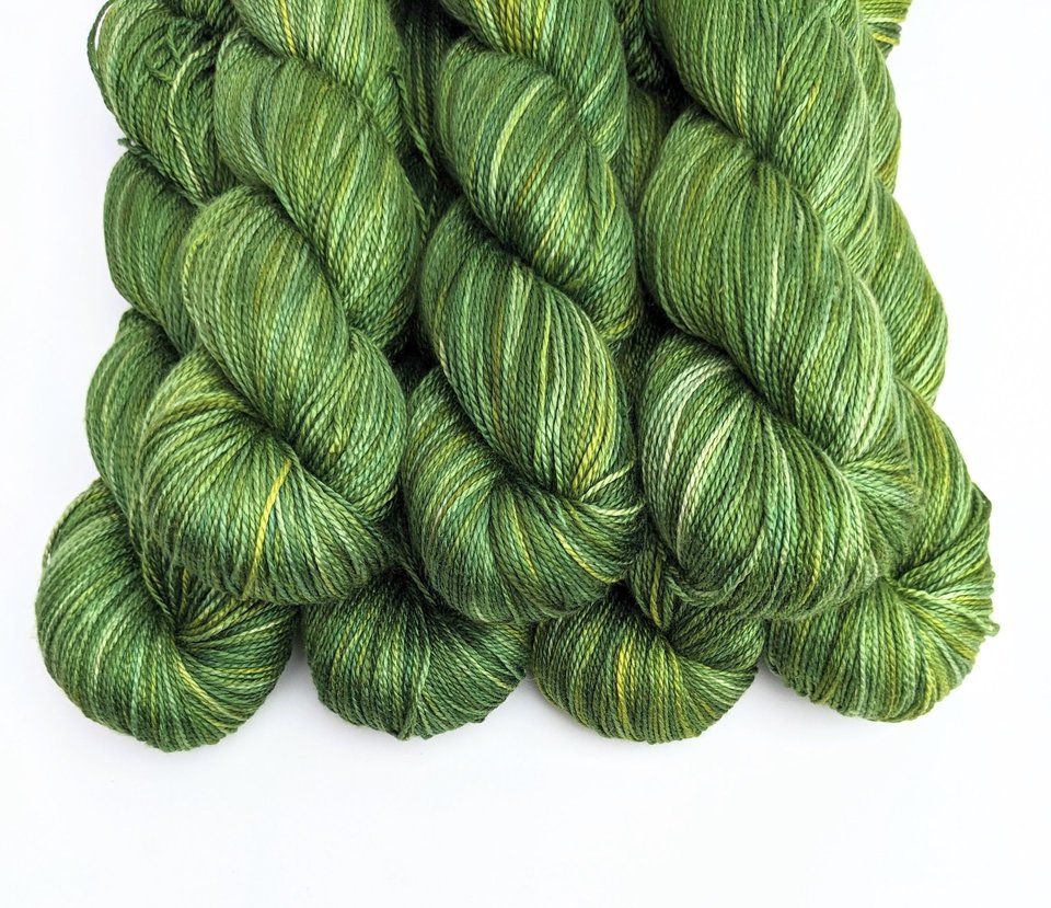 Hand Dyed. Hand Painted Yarn - Mulberry Silk - Fingering Weight Yarn - Turtle Power