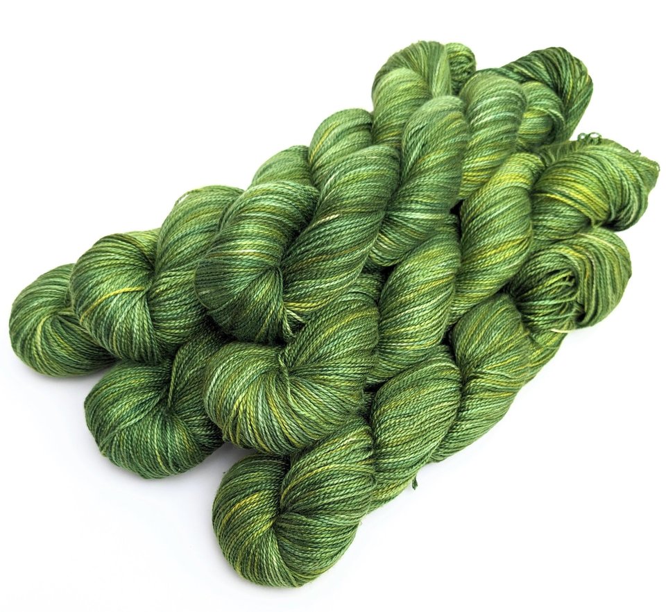 Hand Dyed. Hand Painted Yarn - Mulberry Silk - Fingering Weight Yarn - Turtle Power