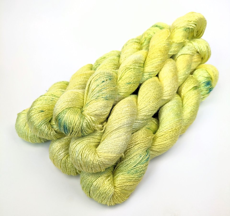 Hand Dyed. Hand Painted Yarn - Bamboo - Fingering Weight Yarn - Lemon Lime