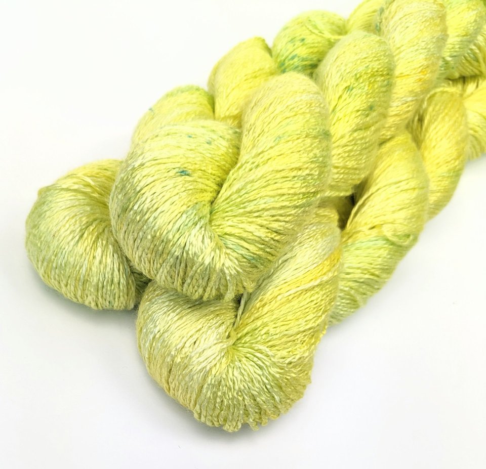 Hand Dyed. Hand Painted Yarn - Bamboo - Fingering Weight Yarn - Lemon Lime