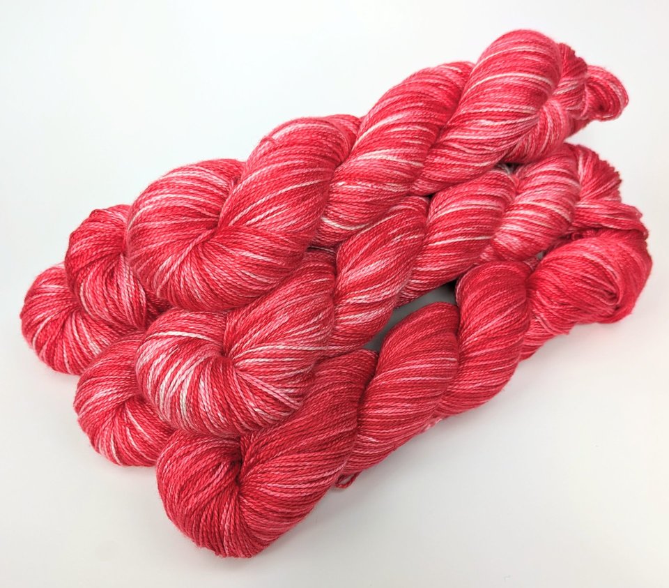Hand Dyed. Hand Painted Yarn - Mulberry Silk - Fingering Weight Yarn - Strawberries & Cream