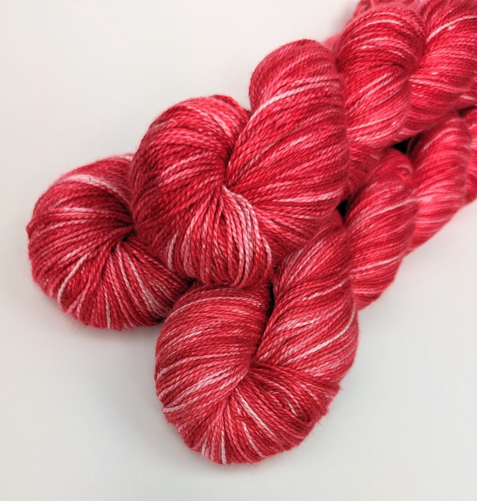 Hand Dyed. Hand Painted Yarn - Mulberry Silk - Fingering Weight Yarn - Strawberries & Cream