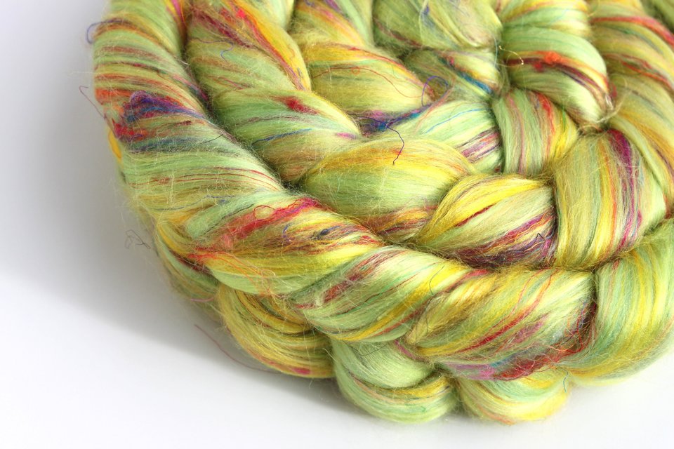 Blended Roving - Combed Top - Merino / Sari Silk / Mulberry Silk / Bamboo - Mardi Gras