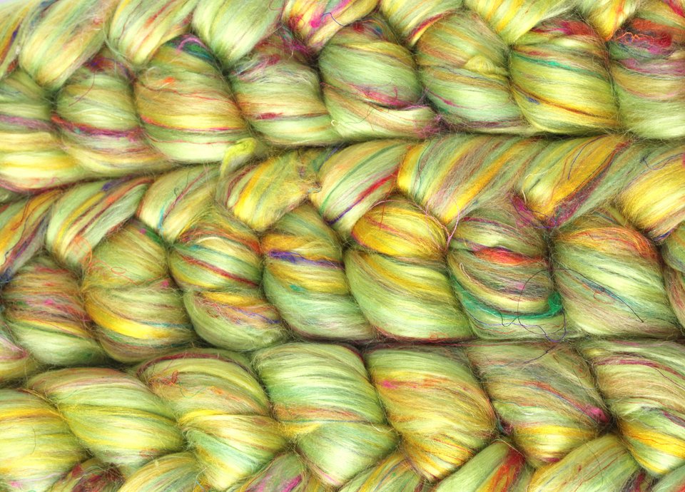 Blended Roving - Combed Top - Merino / Sari Silk / Mulberry Silk / Bamboo - Mardi Gras